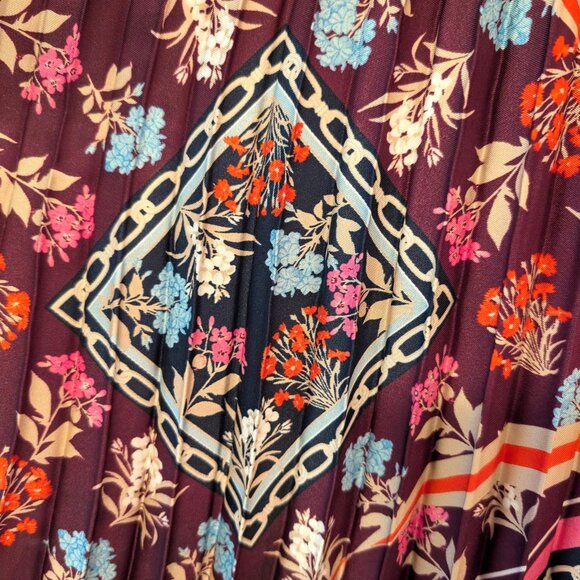 Ann Taylor Womens Size 4 Floral Chain Scarf Print MIcro Pleated Lined Midi Skirt - Picture 7 of 10